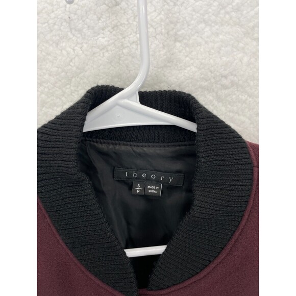 Theory Varsity Bomber Jacket Women’s Size SP Burgundy Wool Blend Petite - Picture 3 of 7